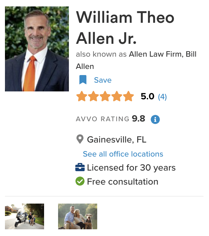 Gainesville Personal Injury Lawyer Bill Allen Avvo Rating
